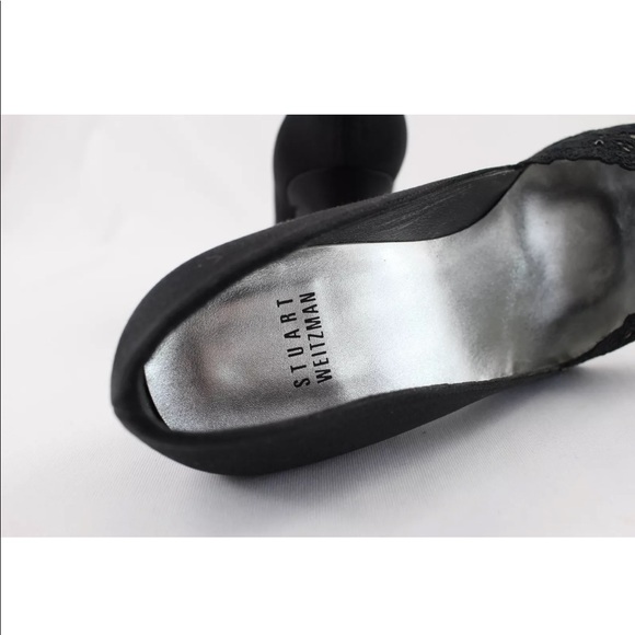 Stuart weitzman - black satin lace peep toe pump - Picture 4 of 5